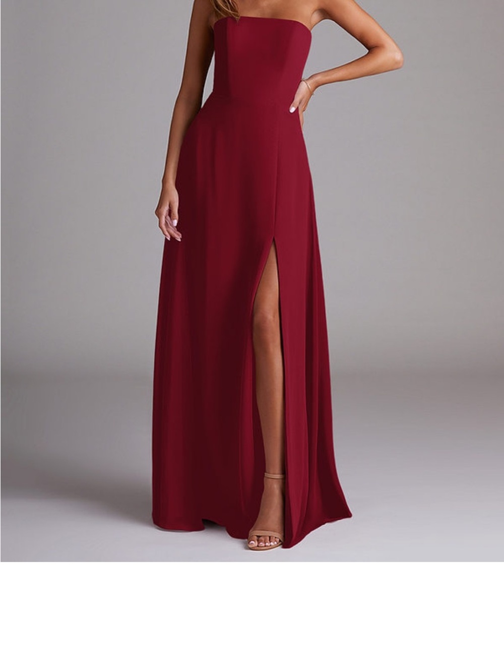 Strapless Burgundy Maxi Skirt with Side Slit